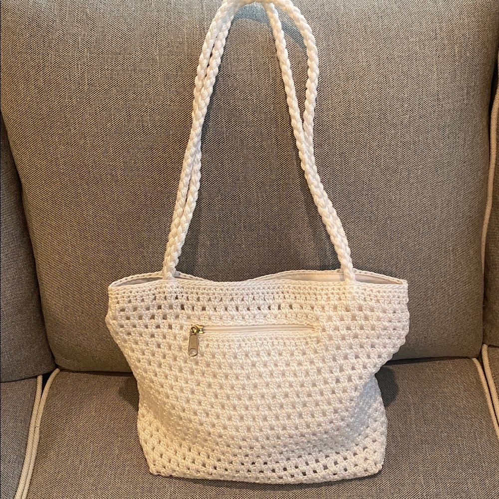 Lina White Crochet 3 compartment Shoulder Purse